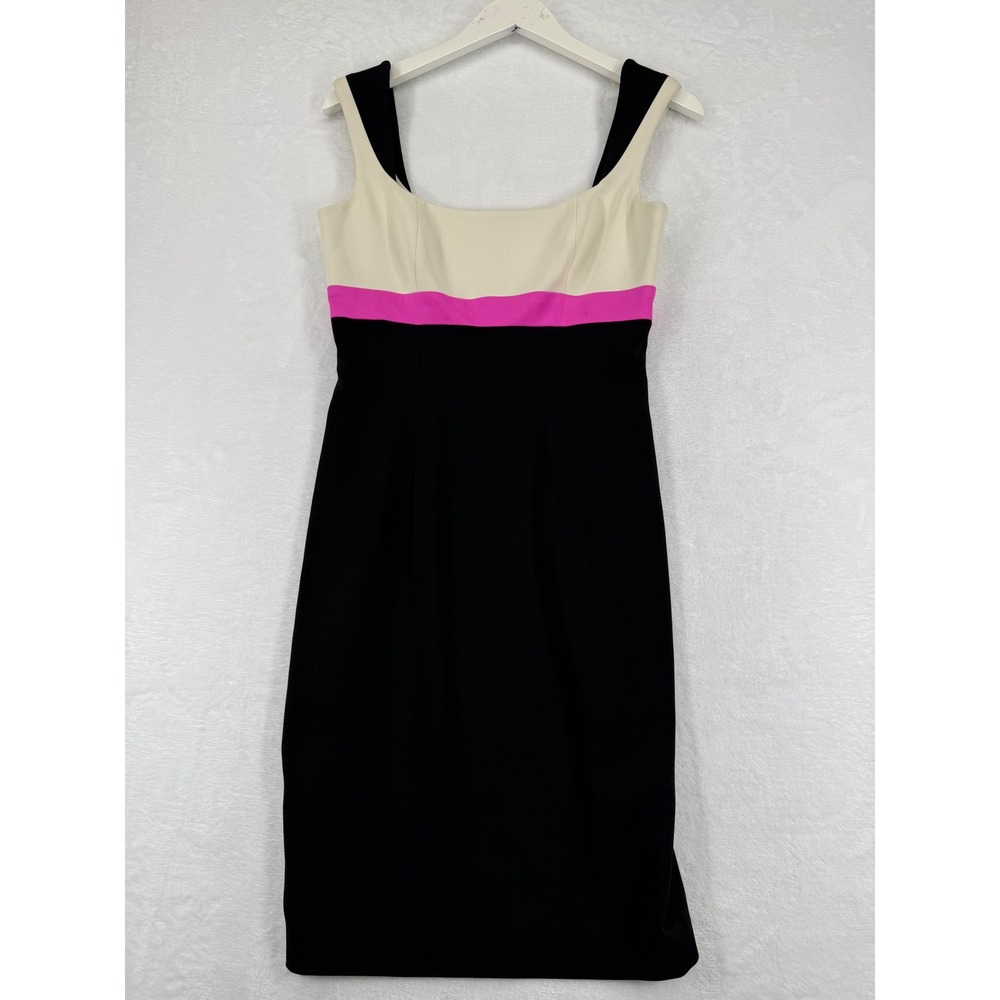Jay Godfrey Womens Colorblock Square Neck Sheath Dress Black Cream Pink Size 2